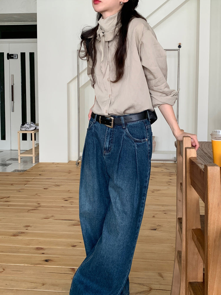 尼龍質感三角巾襯衫套裝