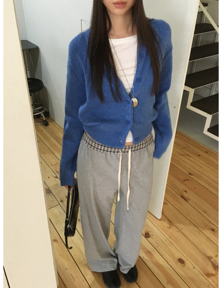 格紋反著腰頭細節棉褲