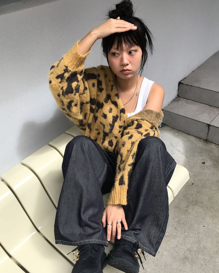 豹紋紋理細節針織外套