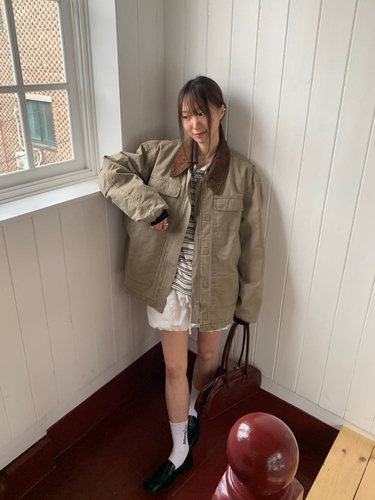 翻領條紋寬鬆上衣