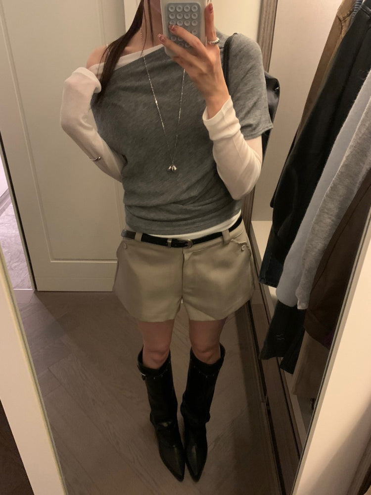 微透美肩側扣鈕細節上衣
