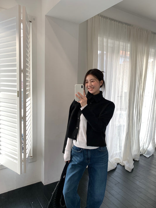 可立領排鈕修腰針織外套