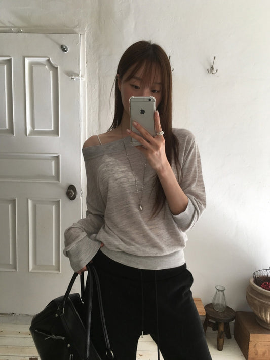微透紋理美肩修腰針織衫