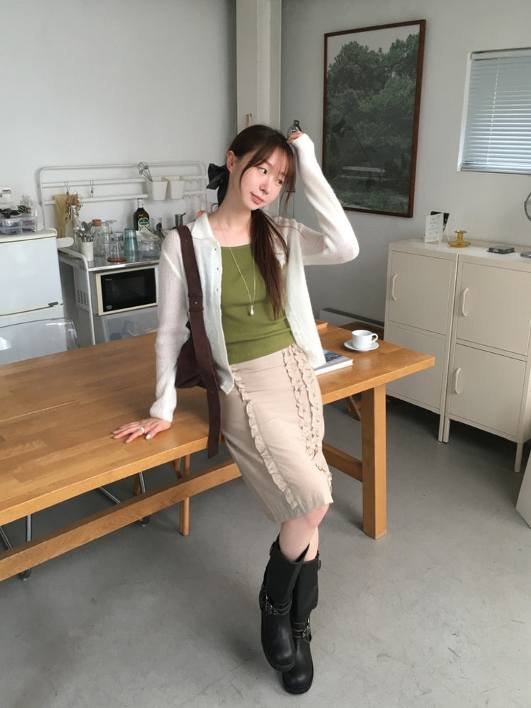 美色削肩細帶坑紋背心