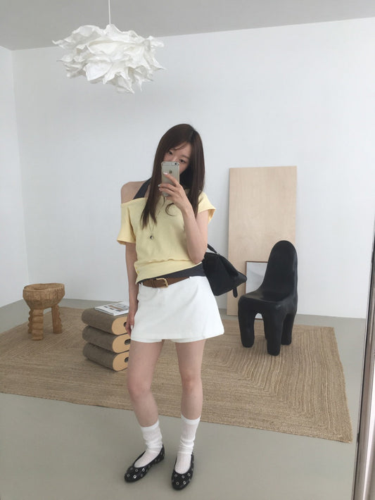 S/S 美肩撞色掛脖兩件式上衣
