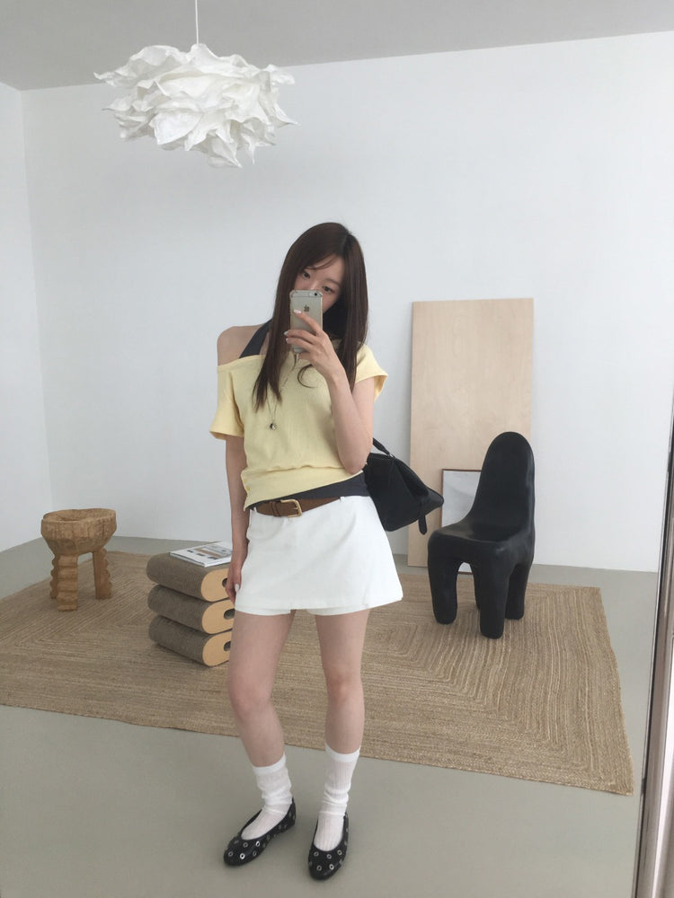 S/S 美肩撞色掛脖兩件式上衣
