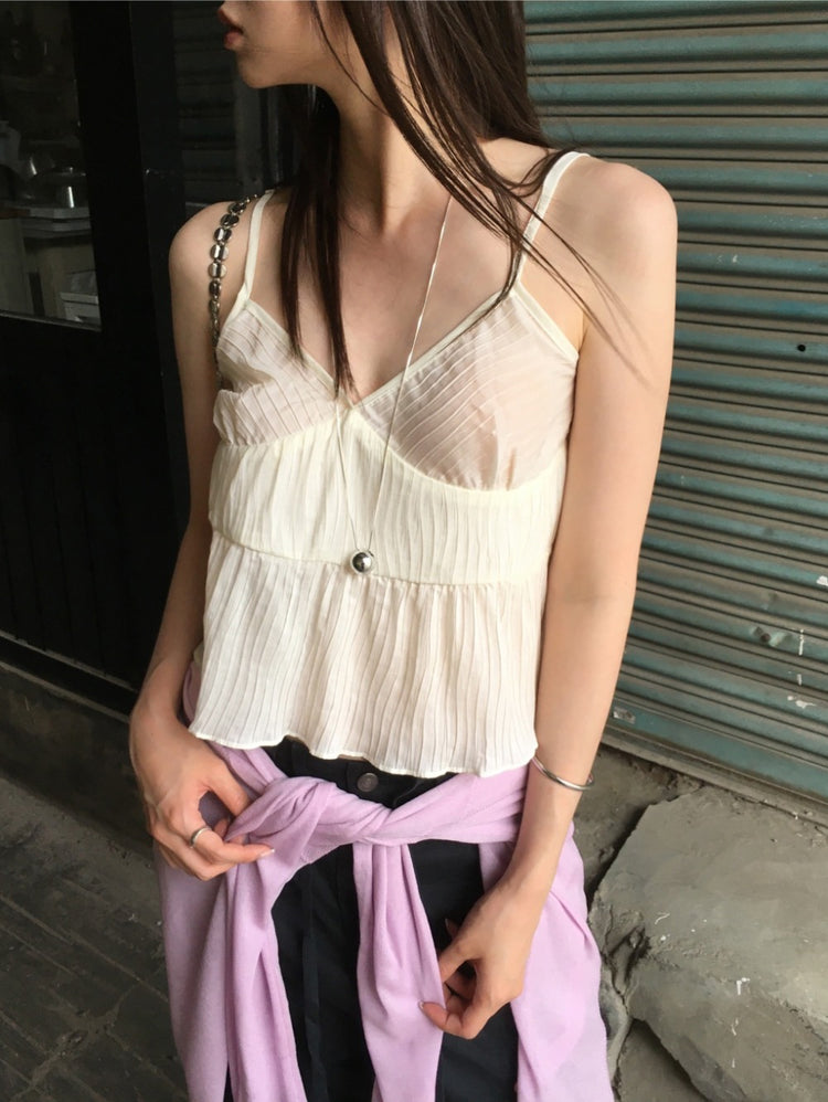 微透暗紋胸壓線細節背心