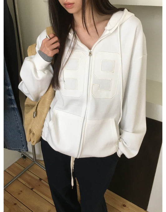 數字雙拉鏈連帽外套