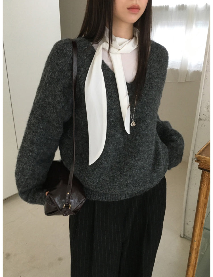 美背V領綁帶細節毛衣