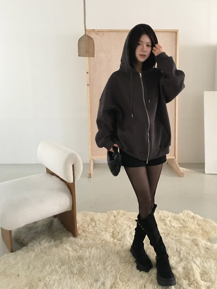 印花細節雙拉鏈連帽外套