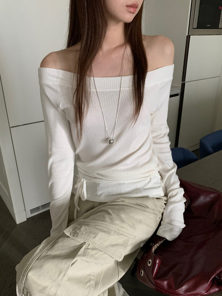 美肩坑紋綁帶修腰上衣