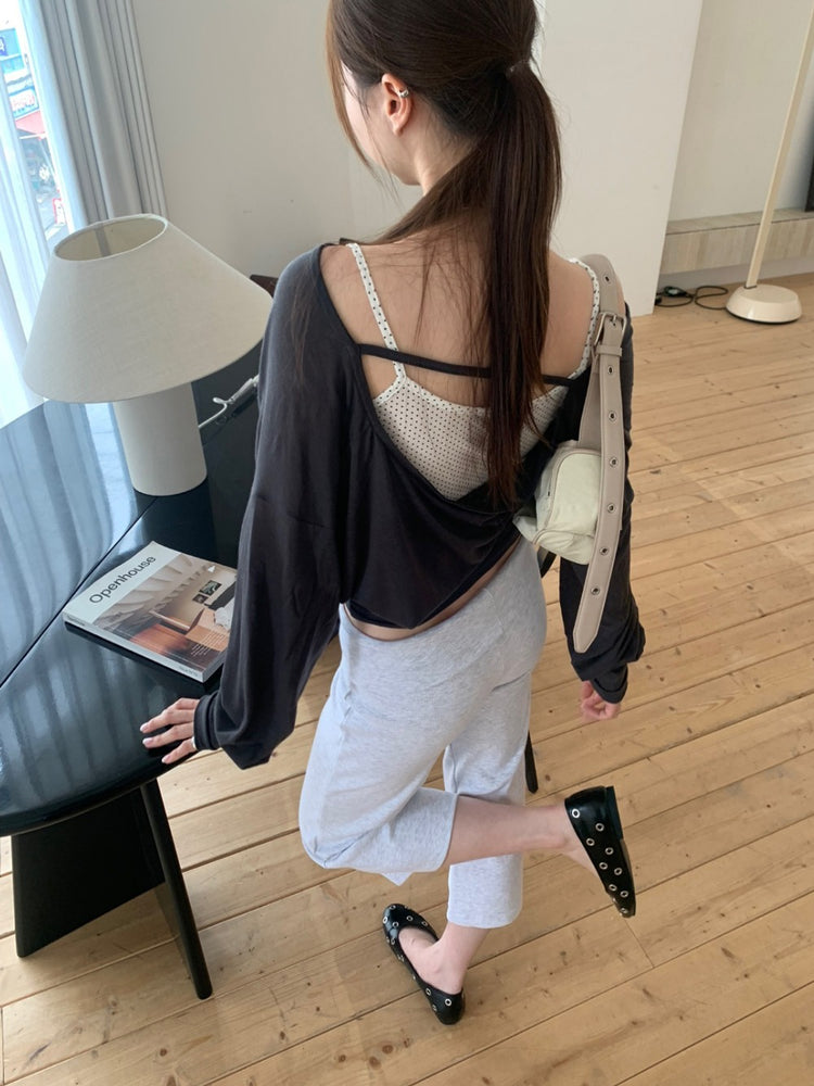 美背露肩修腰細節上衣
