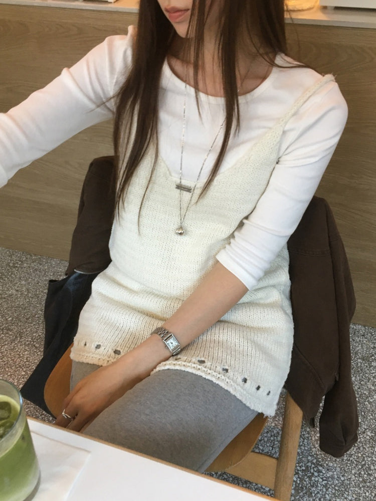 鐵扣細節縷空針織連身裙