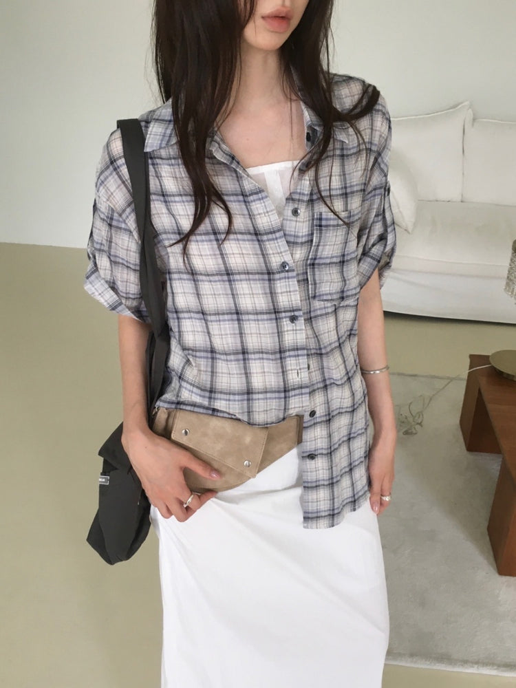 格紋袖扣細節襯衫