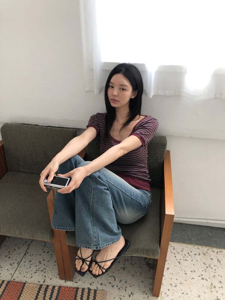 條紋束口修身細節上衣