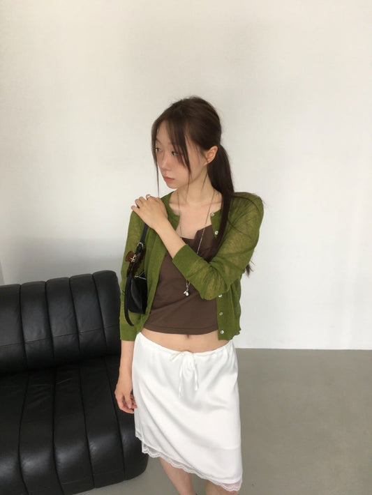 (現)透膚圓領排鈕針織外套