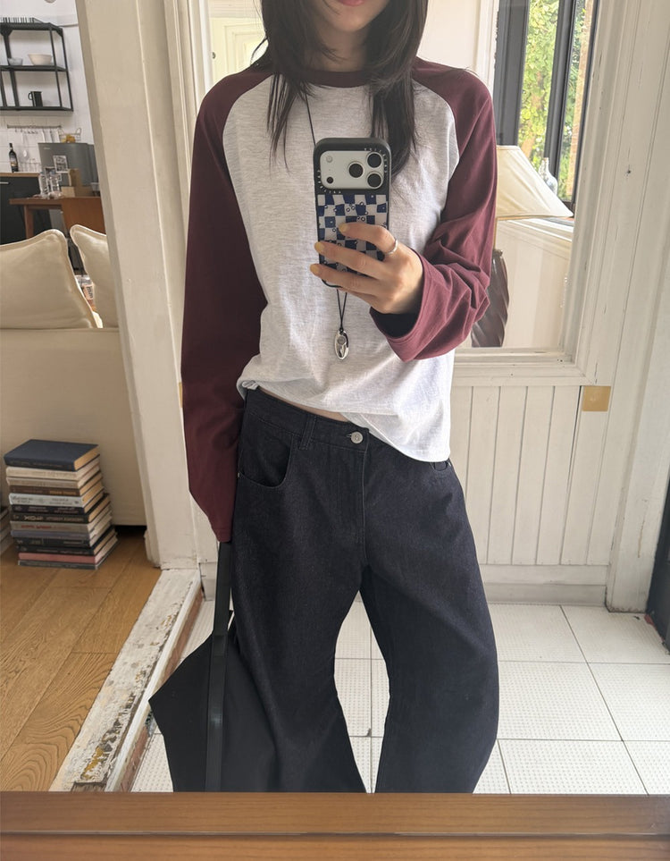撞色牛角袖上衣