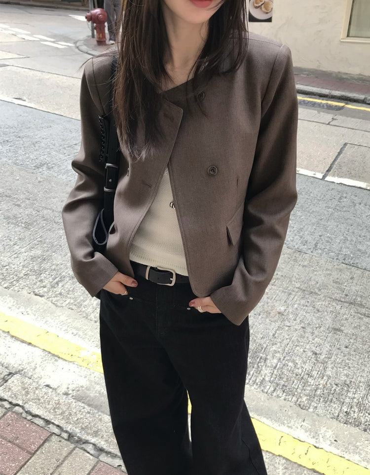 無領雙排扣鈕西外