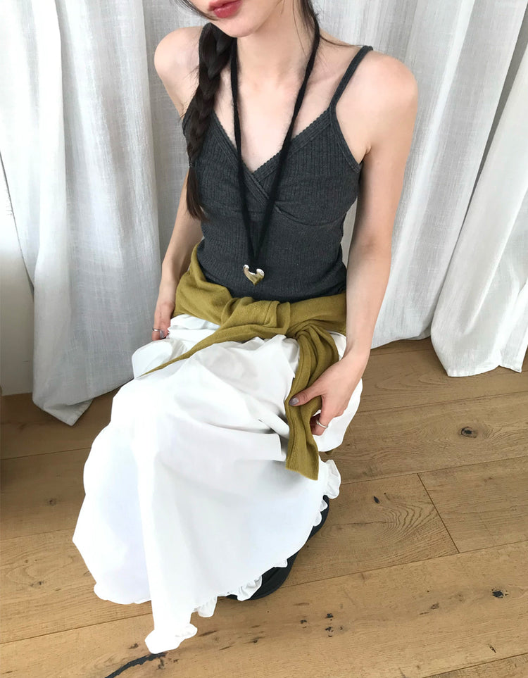 交疊蕾絲捲邊細節背心