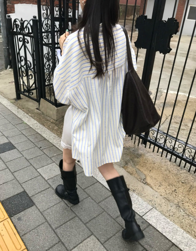 撞色條紋寬鬆襯衫