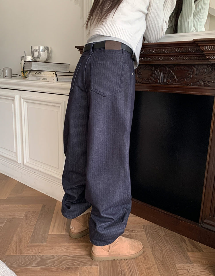 暗條紋細節繭型牛仔褲