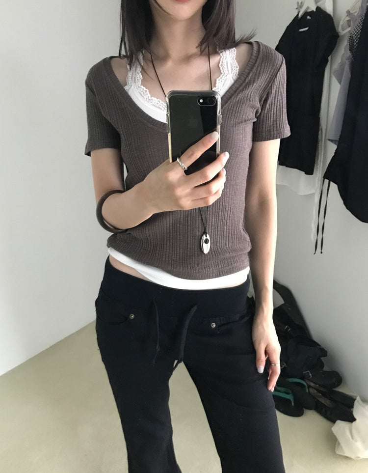 坑紋深V領修身上衣