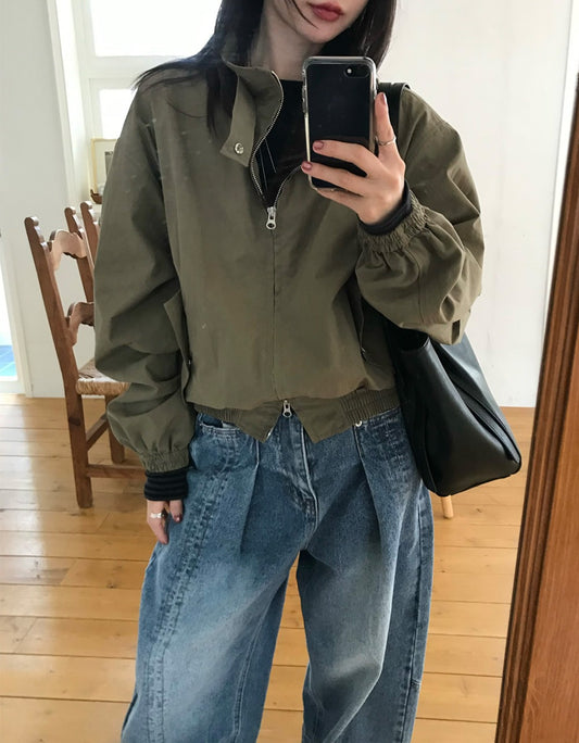 復古立領雙拉鏈細節外套