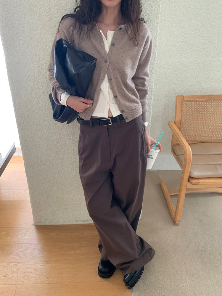 美色可調節鈕扣細節直褲