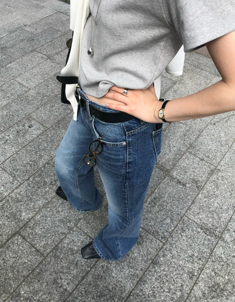美刷色boot cut低腰牛仔褲