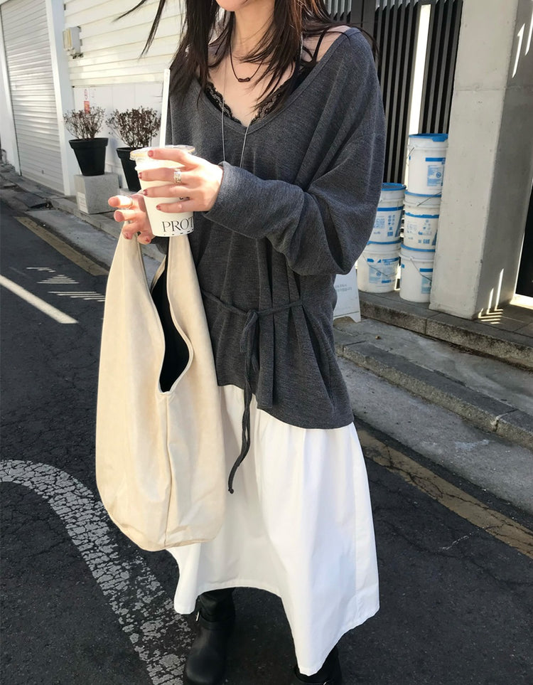V領綁帶修腰細節上衣