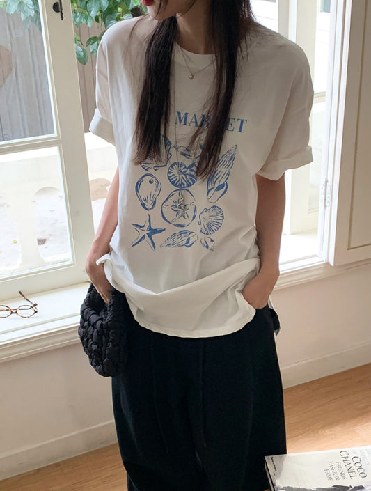 貝殼印花細節寬鬆t