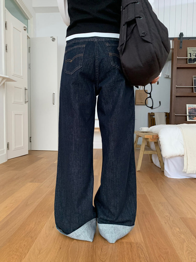 反折褲腳細節牛仔直褲