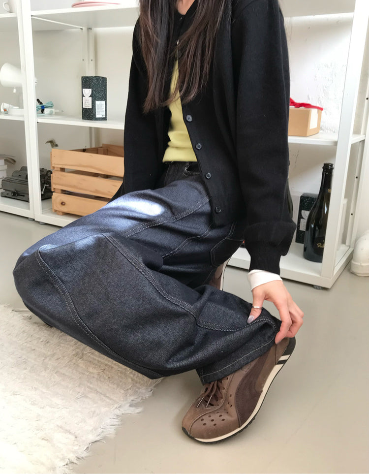原色壓線細節彎月牛仔褲