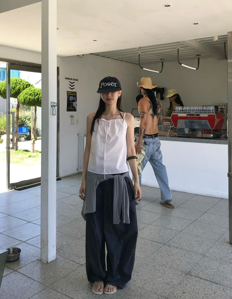條紋抽繩綁帶細節上衣