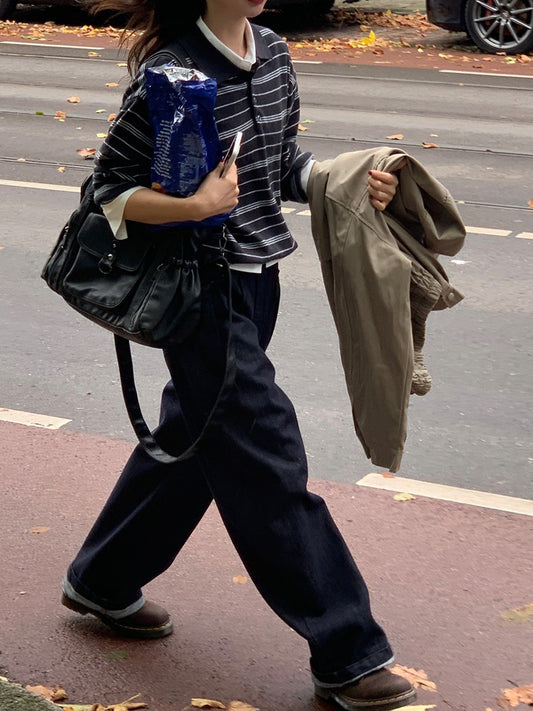 翻領撞色條紋針織衫