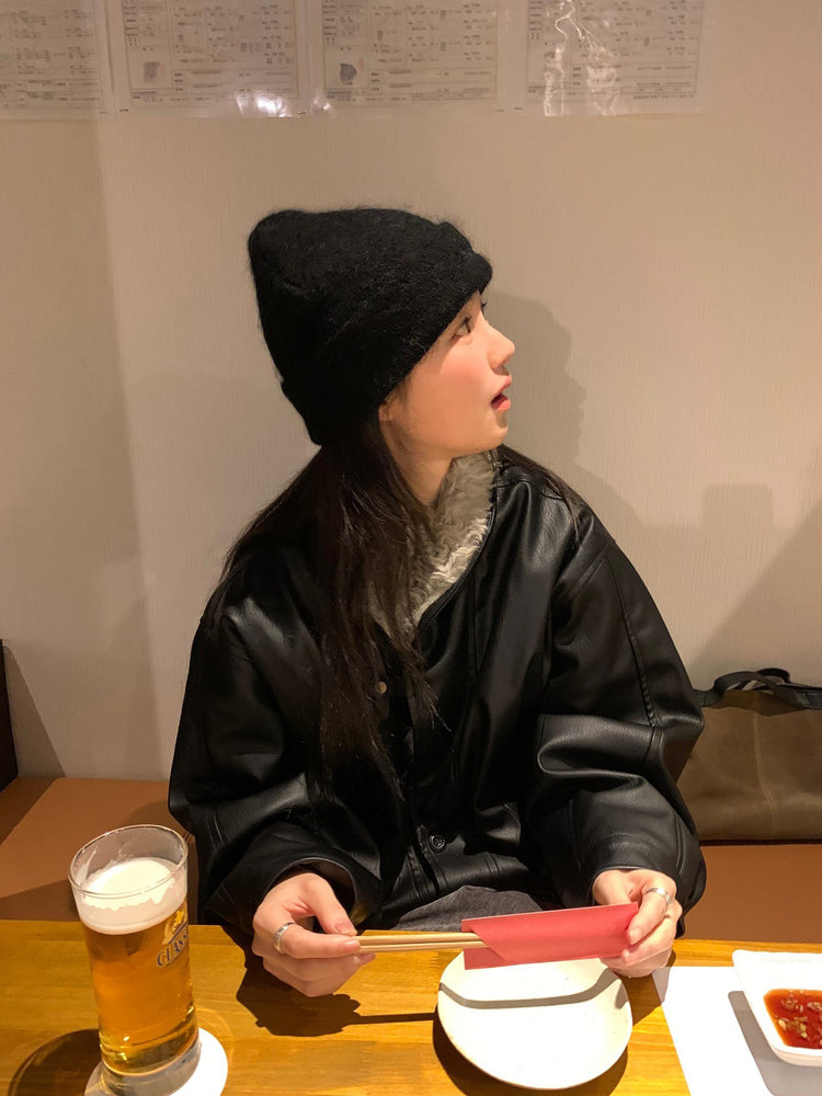 深V毛毛翻領皮外套