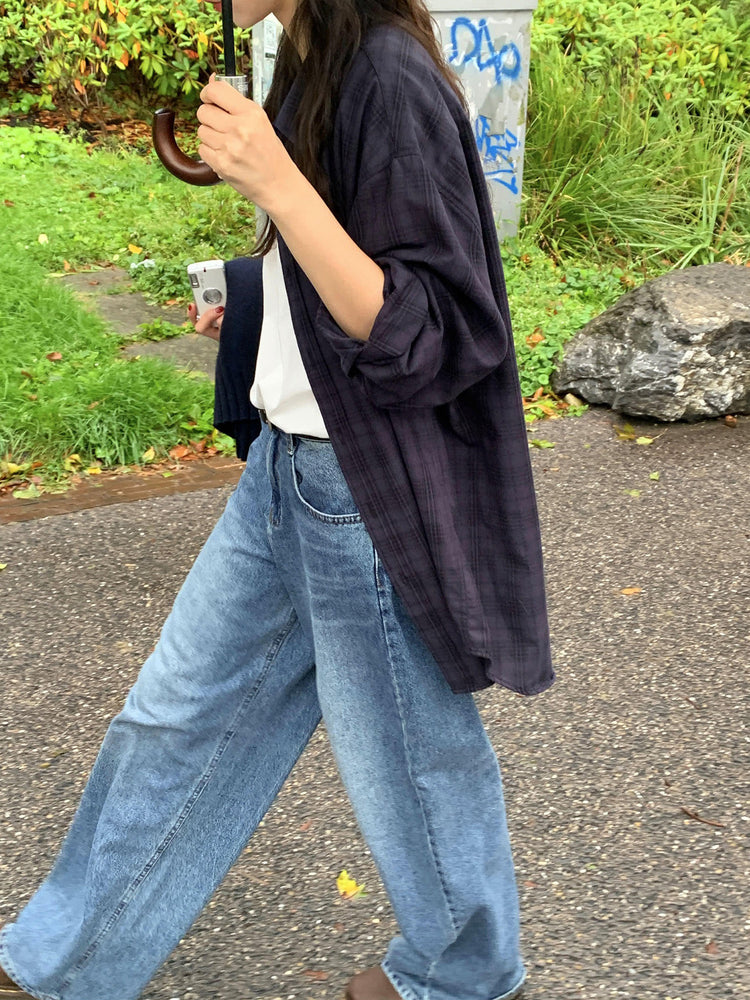 格紋同色系寬鬆襯衫