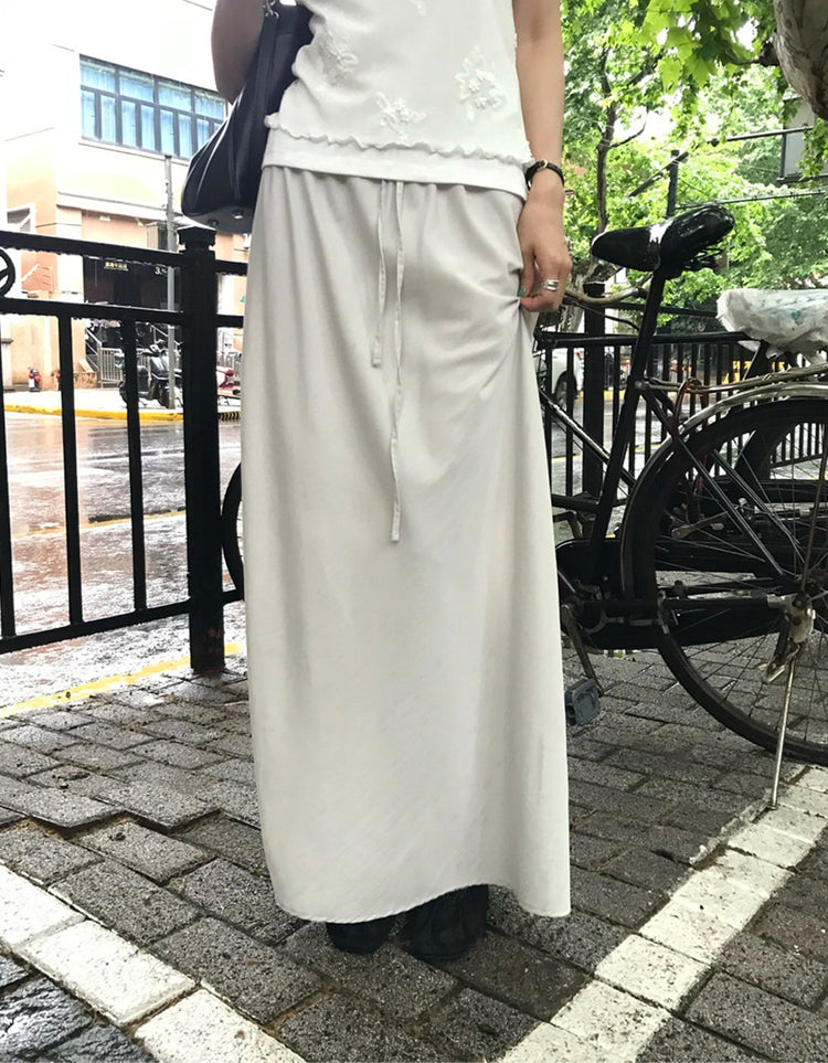 輕薄細腰頭抽繩及踝裙
