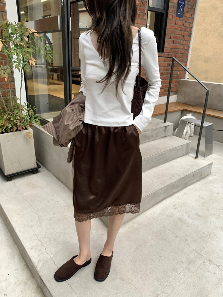 美色光澤蕾絲細節中裙