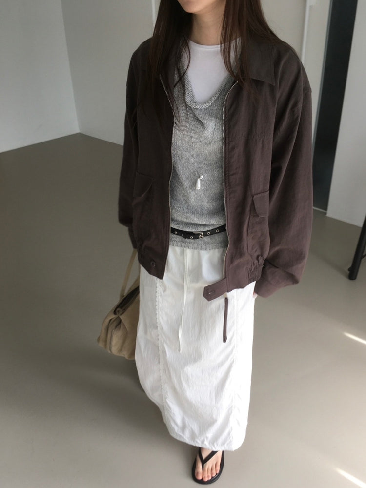 亞麻拉鏈細節寬鬆外套