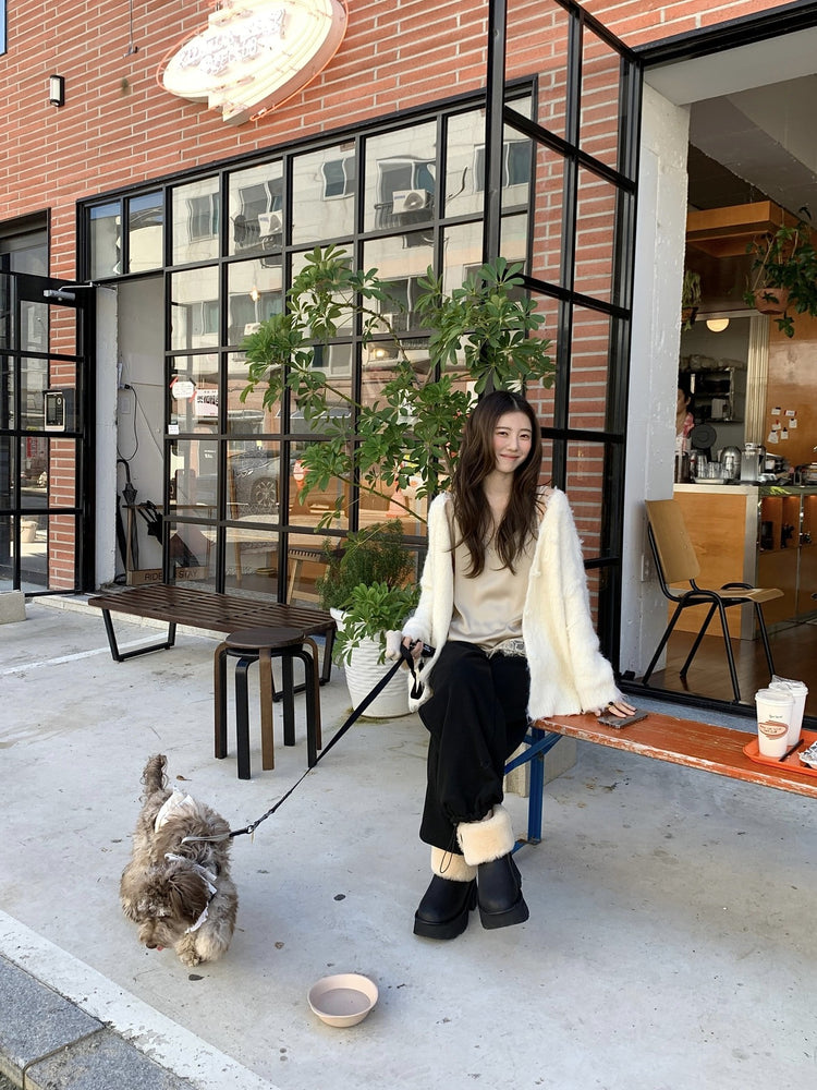 毛感細節排鈕寬鬆針織外套