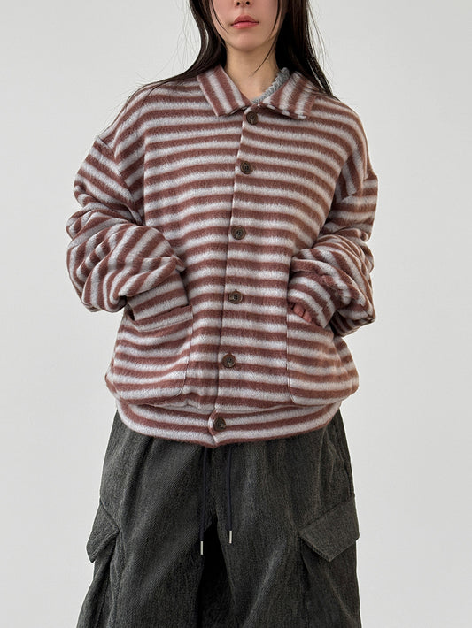 翻領撞色毛流感排鈕外套