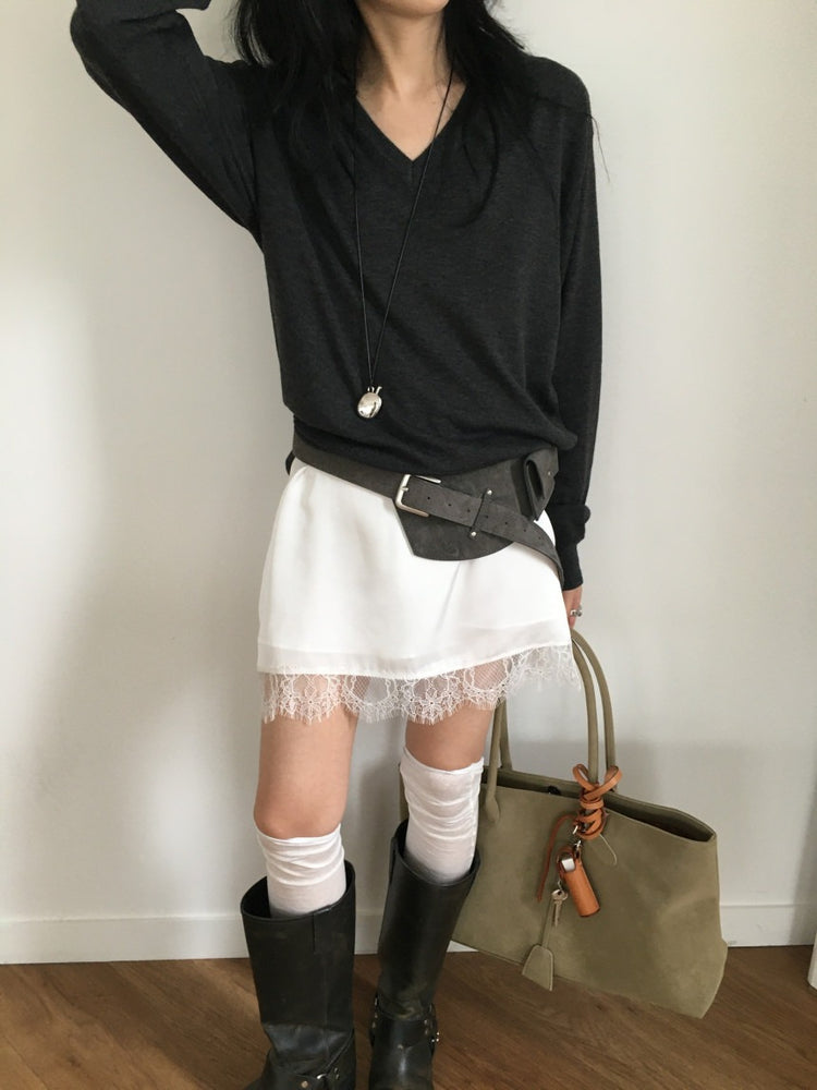 高質蕾絲邊光澤感連身裙