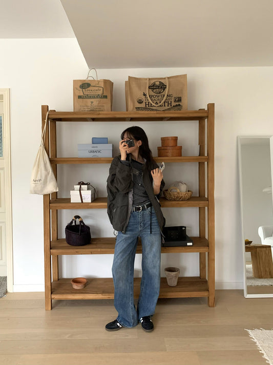 基礎復古美刷色直筒牛仔褲