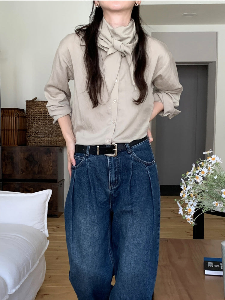 尼龍質感三角巾襯衫套裝