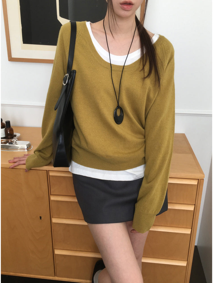 U領隨性寬鬆上衣