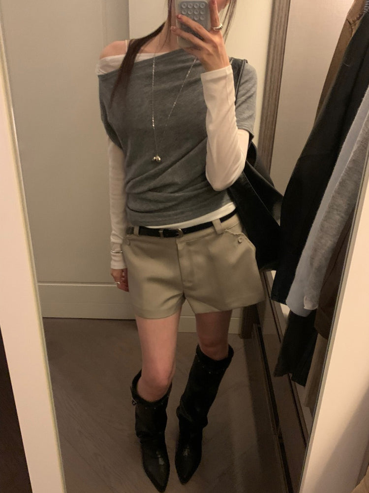 美肩堆堆細節修身上衣