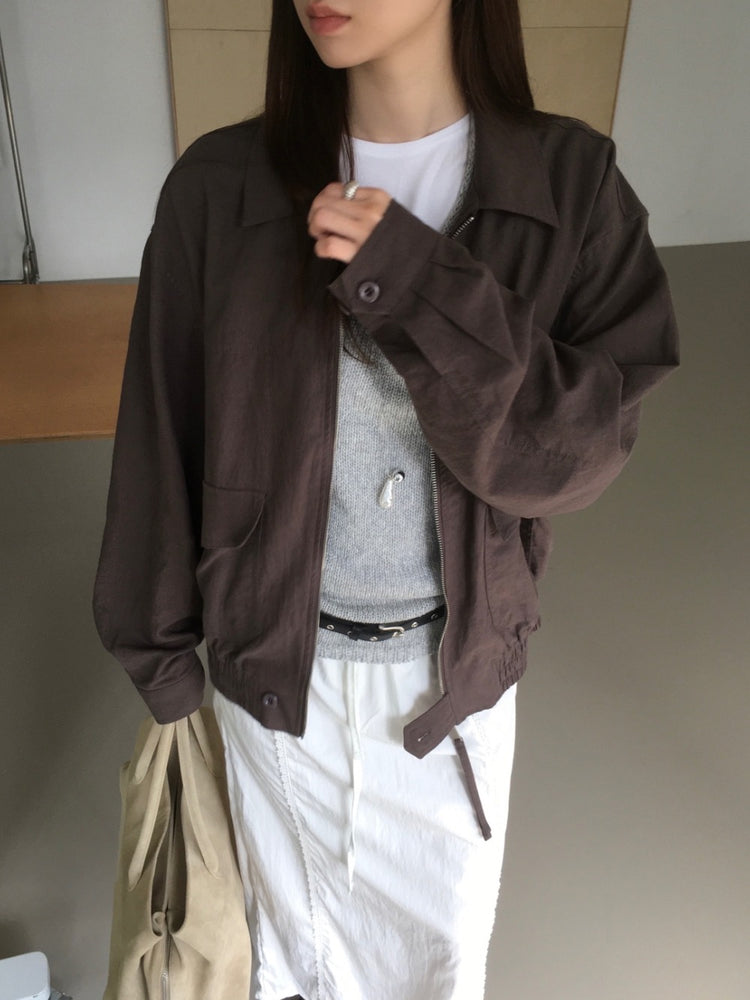 亞麻拉鏈細節寬鬆外套