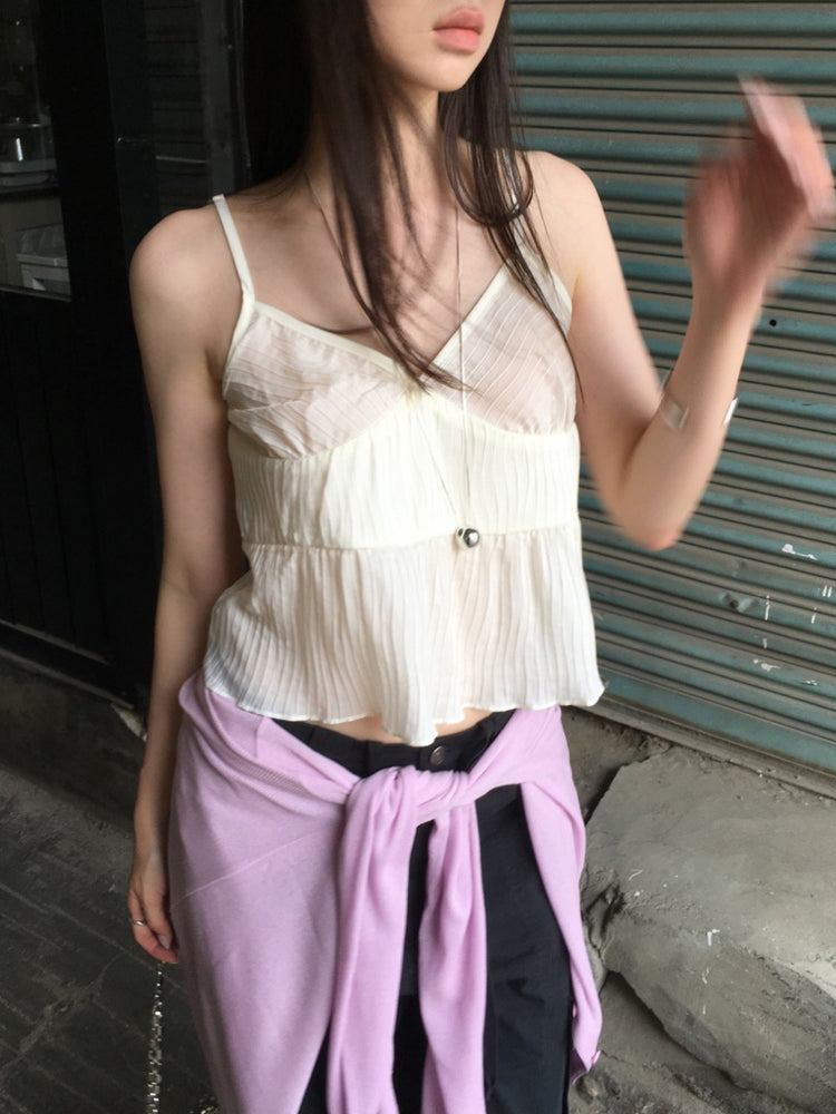 微透暗紋胸壓線細節背心