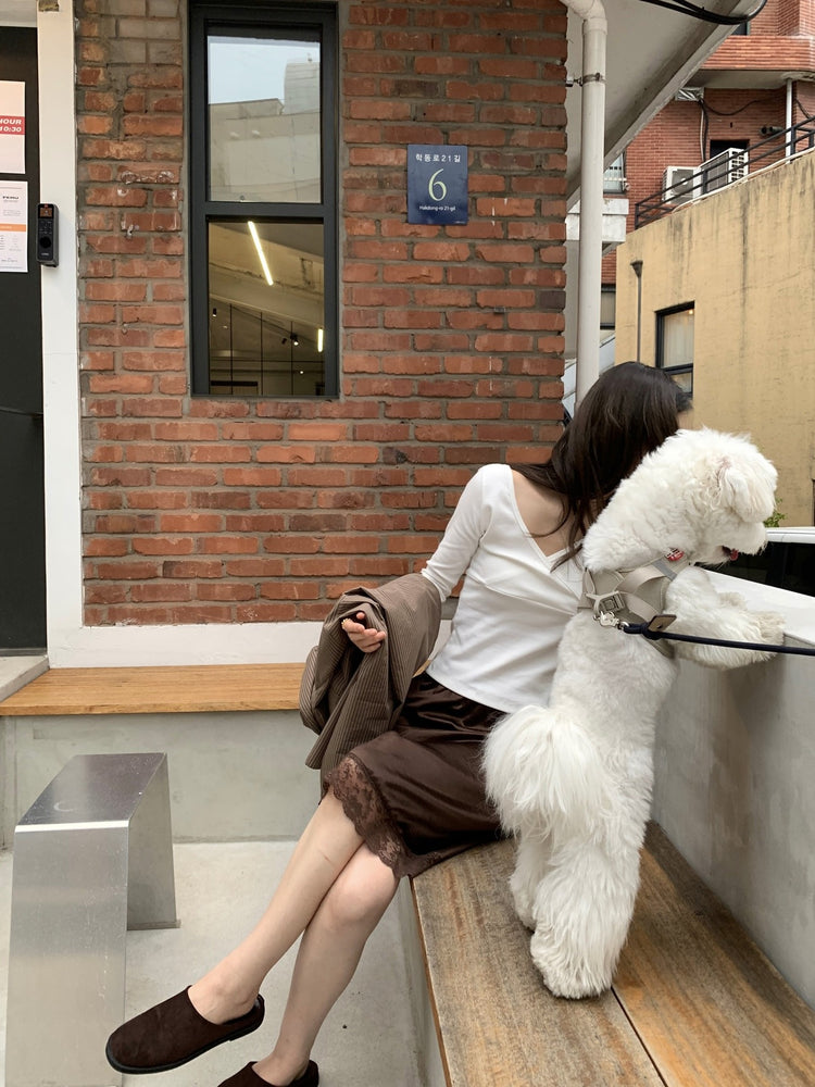 美色光澤蕾絲細節中裙